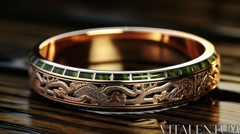 AI ART Luxurious Gold Bracelet with Emerald Gemstones - 3D Rendering