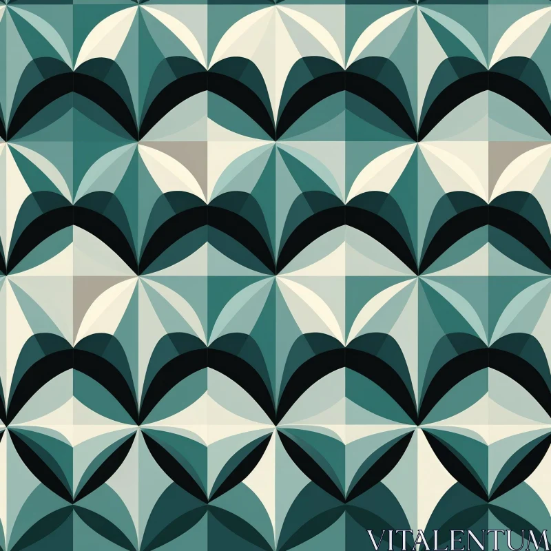 AI ART Retro Geometric Pattern - Blue, Green, White