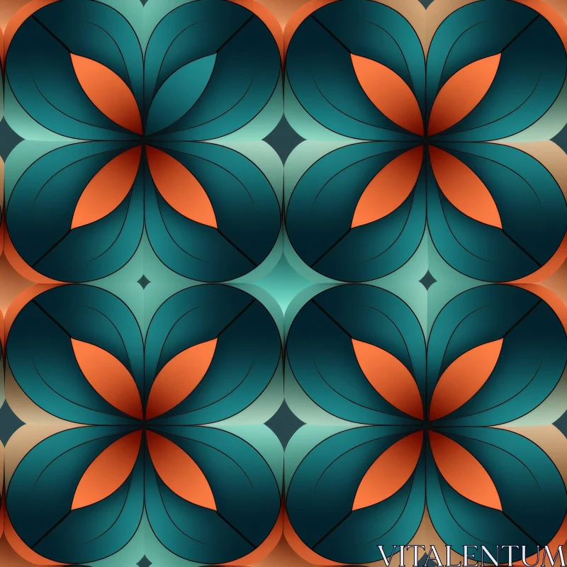 AI ART Teal and Orange Floral Grid Pattern