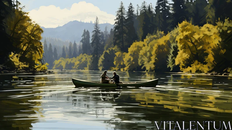 AI ART Tranquil River Boat Painting