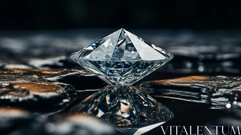 AI ART Brilliant Diamond on Dark Stone - Luxury Sparkle