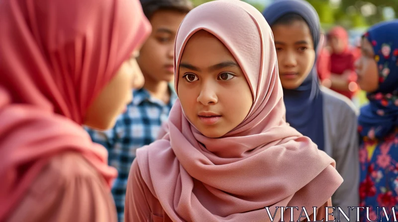 Captivating Group Portrait of Muslim Girls Wearing Hijab AI Image