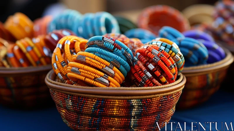 Colorful Beaded Bracelets in Basket AI Image