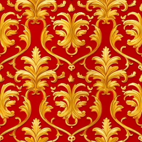 Elegant Baroque Floral Pattern on Red Background