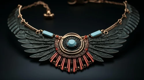 Exquisite Egyptian-Style Gold Necklace with Scarab and Wings