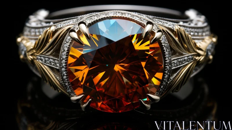 Exquisite Gold Ring with Orange Gemstone and Diamonds AI Image