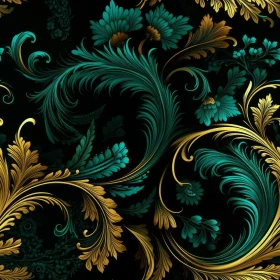 Golden and Teal Floral Pattern on Black Background