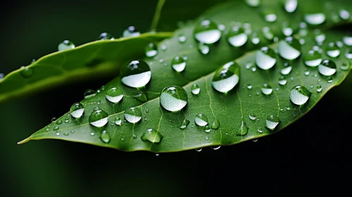 Green Leaf with Water Drops - Nature Close-up