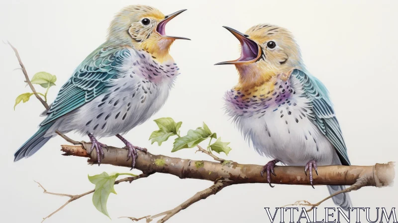 Joyful Bird Singing Scene on Branch AI Image