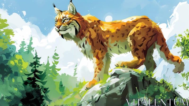 Majestic Lynx in Forest - Digital Painting AI Image