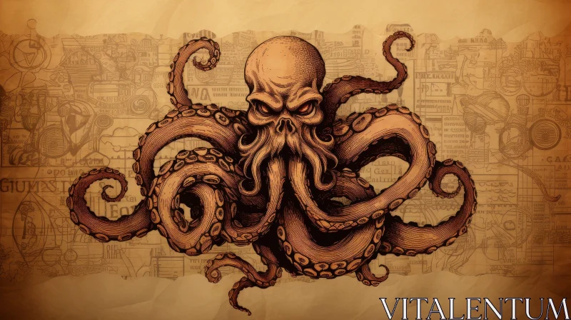 Octopus Digital Drawing - Threatening Realistic Poster Art AI Image