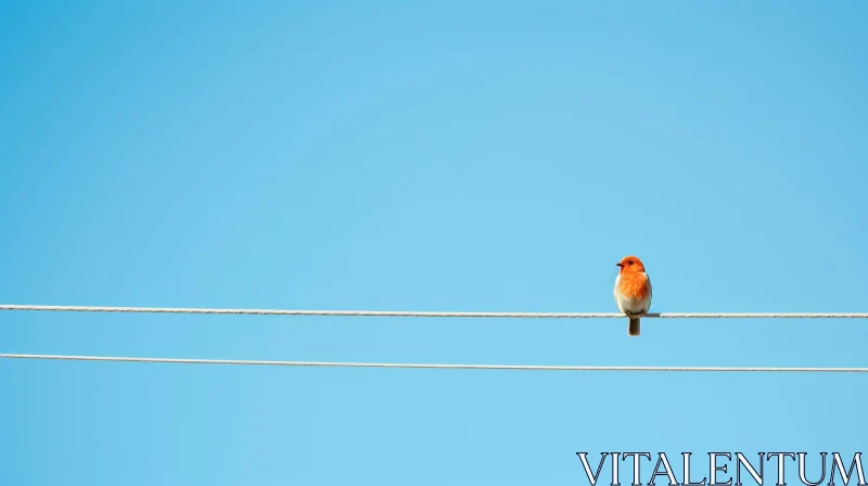 Red Bird Perched on Wire Against Blue Sky AI Image