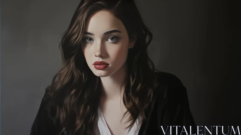 Serious Young Woman Portrait in Realistic Style AI Image