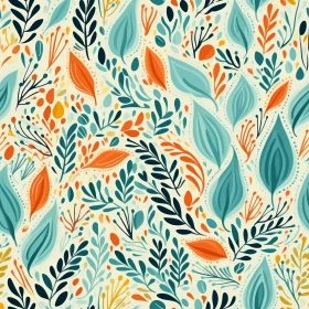 Whimsical Hand-Drawn Leaves and Flowers Pattern