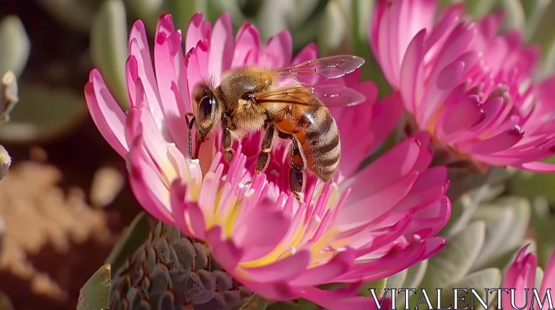 AI ART Bee on Pink Flower - Nature's Beauty Captured
