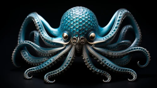 Blue Metallic Octopus 3D Rendering
