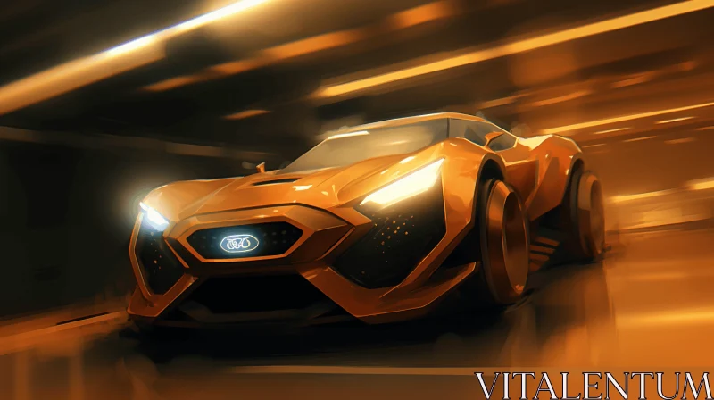 Captivating Hyper-Realistic Orange Sports Car in Dark Tunnel AI Image