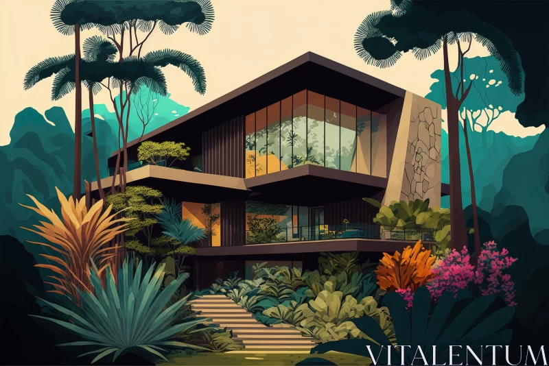 Captivating Modern House in the Jungle | Hyper-Detailed Illustration AI Image