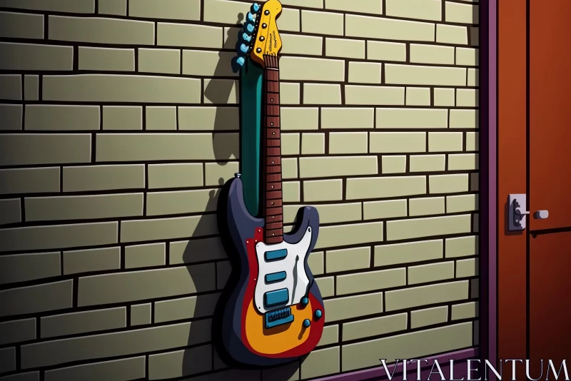 Cartoon Electric Guitar Hanging on Wall - Anime-Inspired Urban Grittiness AI Image