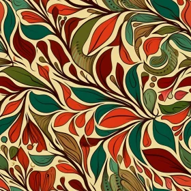 Colorful Leaves and Flowers Pattern - Folk Art Style