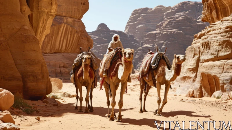 Desert Caravan: A Captivating Journey on Camelback AI Image