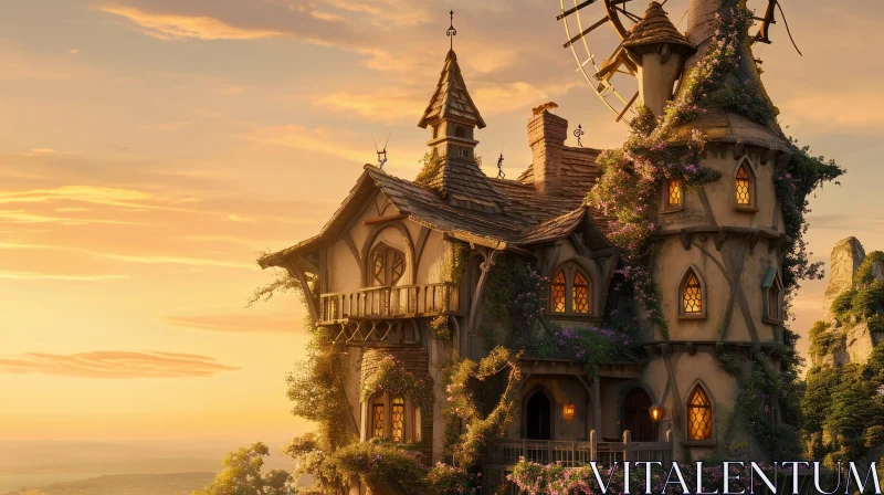 Enchanting Fantasy Cottage in a Serene Landscape AI Image
