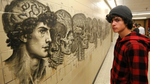 Enigmatic Encounter: High School Student and Intricate Mural