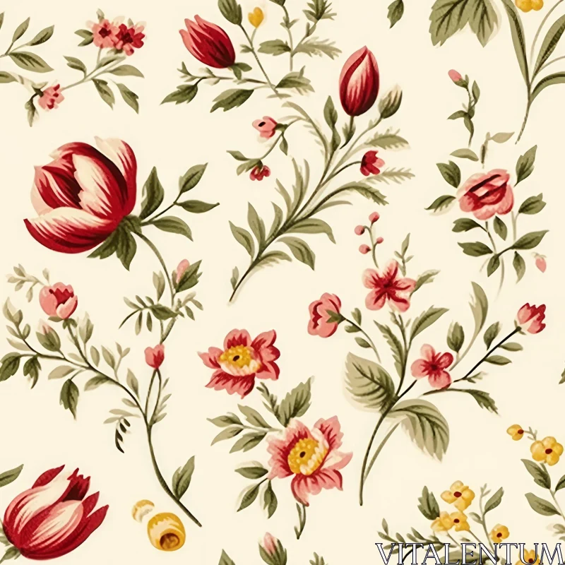 Floral Seamless Pattern on Light Yellow Background AI Image
