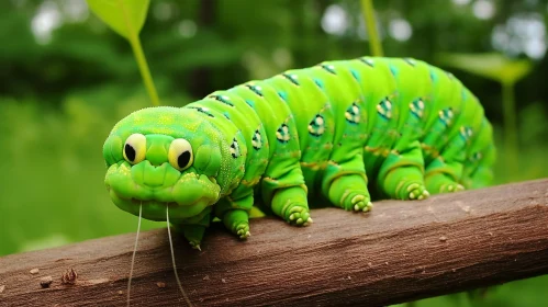 Funny Cartoon Caterpillar on Branch