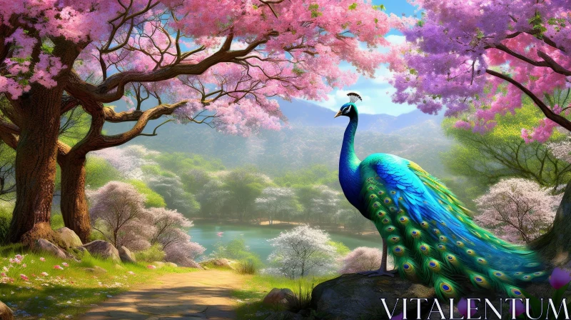 Majestic Peacock in Serene Landscape AI Image