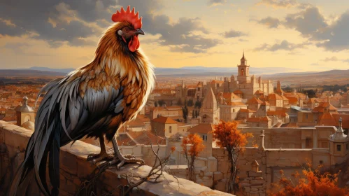 Majestic Rooster in Medieval Town