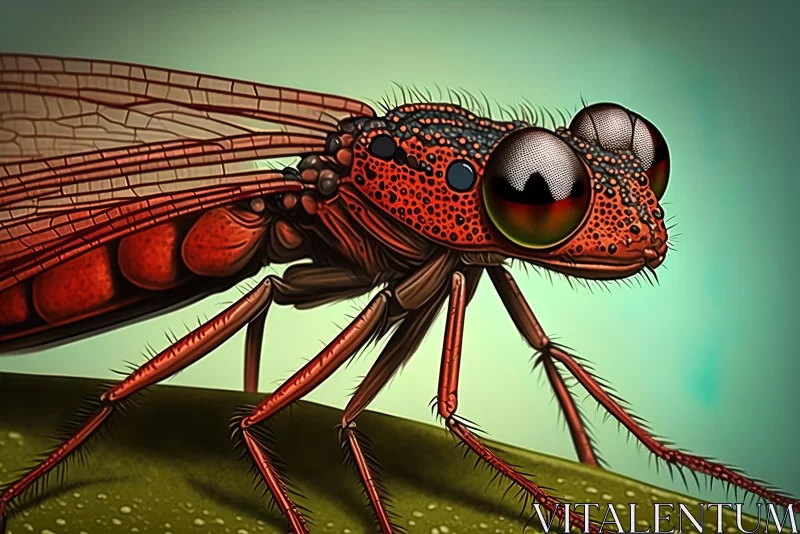 Meticulously Detailed Red Insect Illustration with Big Eyes AI Image