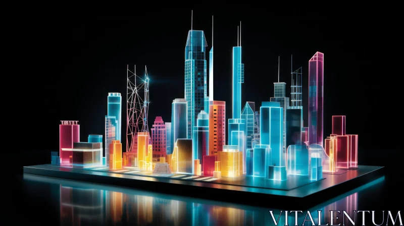 AI ART Night View of Futuristic 3D Cityscape