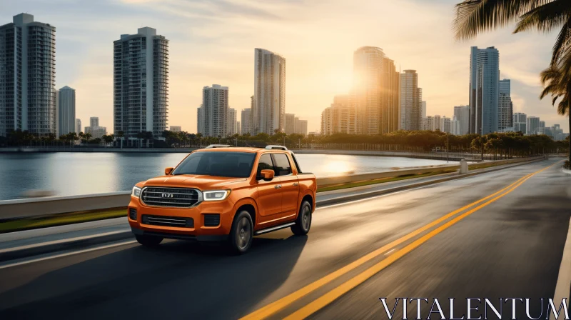 Orange Ford Expedition Driving at Sunset - Captivating Composition AI Image