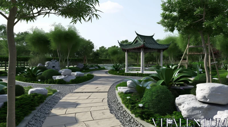 Serene 3D Rendering of a Chinese Garden | Tranquil Beauty AI Image