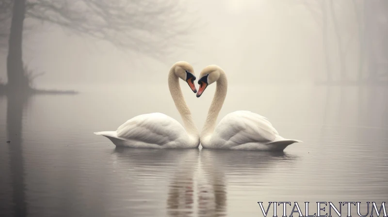Tranquil Swans on Lake - Heart Shape Neck Formation AI Image