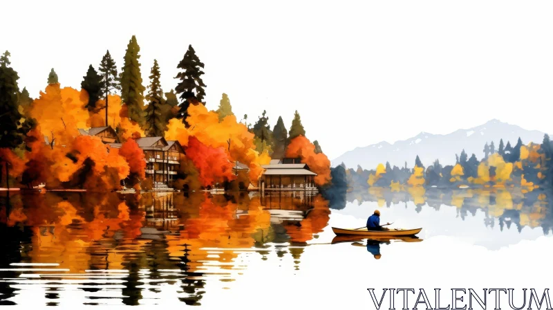 AI ART Tranquil Watercolor Painting of Autumn Lake