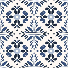 Blue and White Ceramic Tiles Pattern - Traditional Floral Design