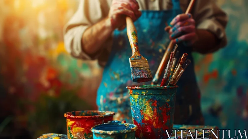 Captivating Painter Holding a Brush - Artistic Masterpiece AI Image