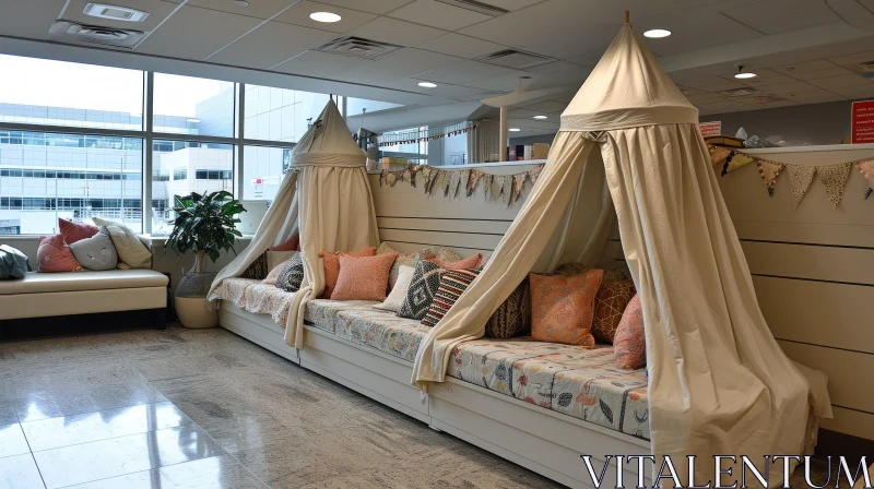 Cozy Reading Nook in Modern Office - Whimsical Canopies AI Image