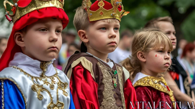 Enchanting Portrait of Three Children in Medieval Costumes AI Image