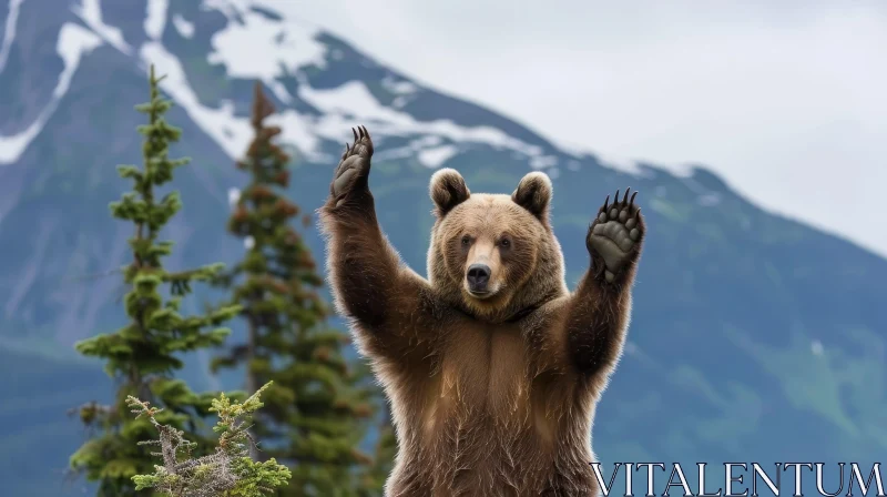 AI ART Majestic Brown Bear in Wild Nature Setting