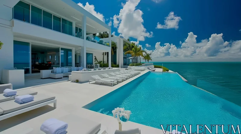 Serenity and Elegance: Modern Villa with Infinity Pool Overlooking the Ocean AI Image
