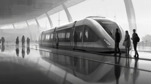 Sleek Futuristic Cityscape with High-Speed Train Station