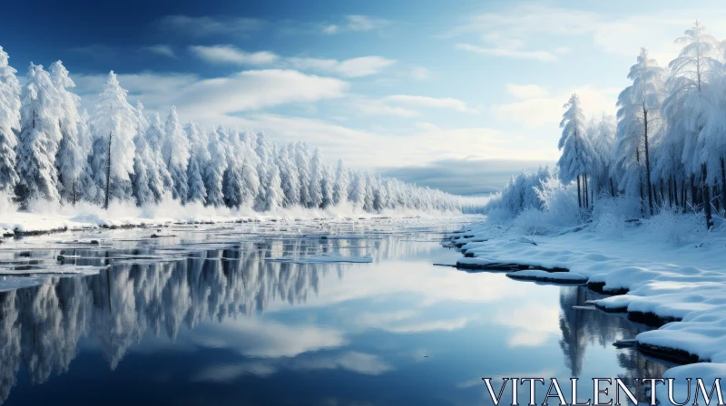 Winter Forest River Landscape AI Image