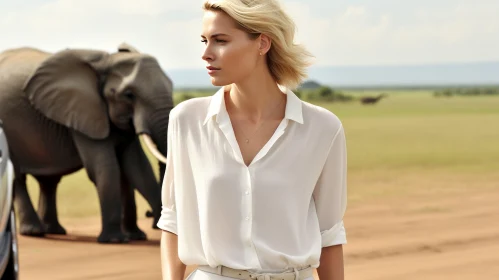 Woman and Elephant Encounter in Safari