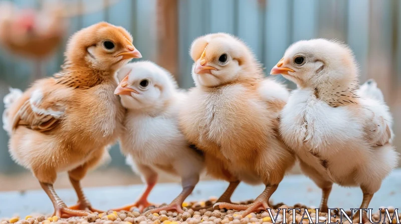 Adorable Colorful Chicks on Straw Bed AI Image