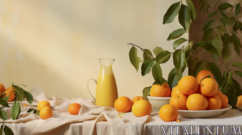 AI ART Bright Still Life: Oranges and Pitcher on Table