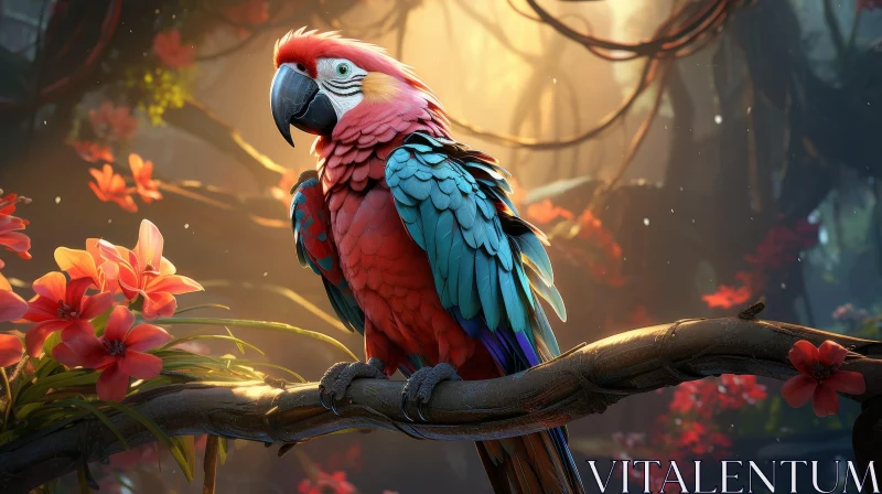 AI ART Colorful Parrot in Lush Rainforest