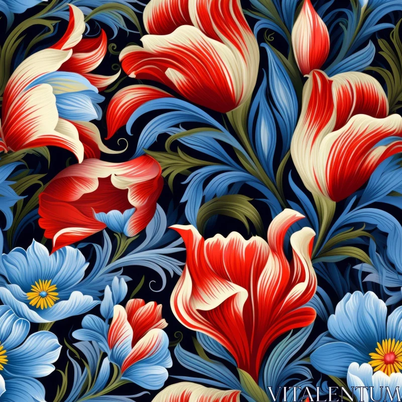 Dark Blue Floral Pattern | Detailed Design AI Image